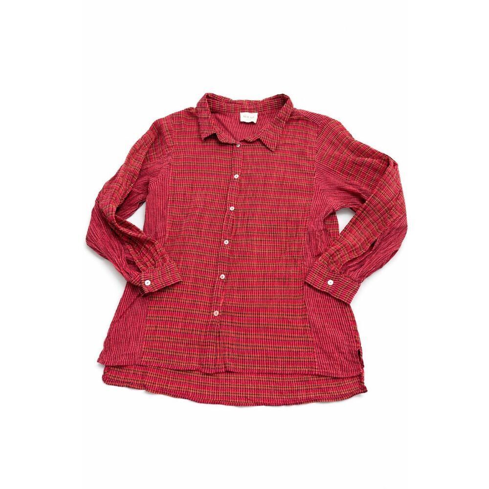 Wrap London Red Stripe Plaid Gingham Long Sleeve Button Up Shirt Size 2 Small